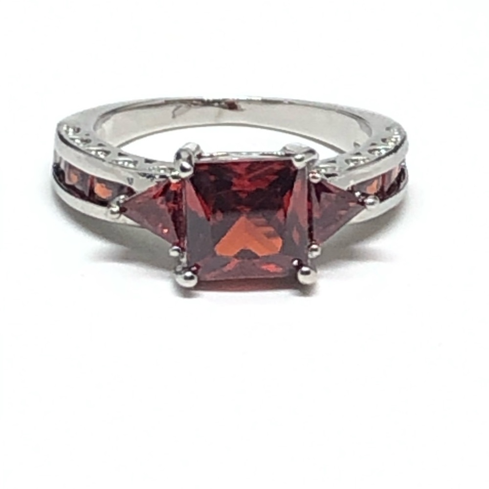 14k White Gold Filled Genuine Garnet Ring